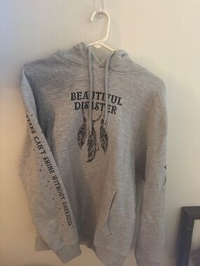 Grey Crewneck Graphic Hoodie - 'Beautiful Disaster'